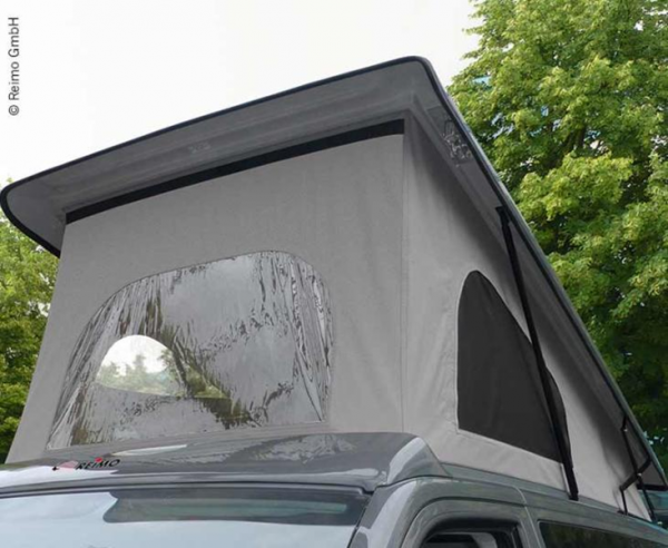 Rear tent with folding roof in motorhome
